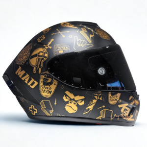 Casco Integral Racing "Mad Speed" – Edición Gráficos Urbanos (Oro, Plata, Multicolor)