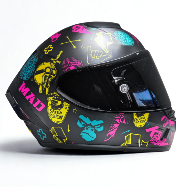 shoei figuras multicolor Casco Integral Racing "Mad Speed" – Edición Gráficos Urbanos (Oro, Plata, Multicolor)
