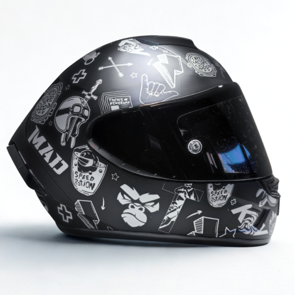 shoei figuras plateado Casco Integral Racing "Mad Speed" – Edición Gráficos Urbanos (Oro, Plata, Multicolor)